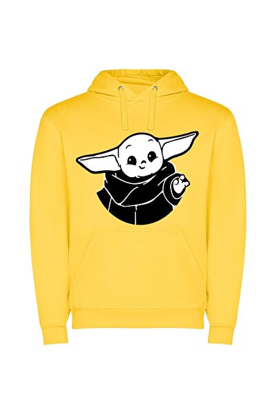 iLovePrints Kawaii Baby Yoda Icon Φούτερ με κουκούλα σε χρώμα Κίτρινο