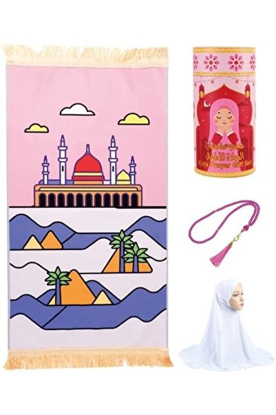 BrainGiggles Kids Prayer Mat Gift Set for Girls – Includes White Hijab & Tasb...
