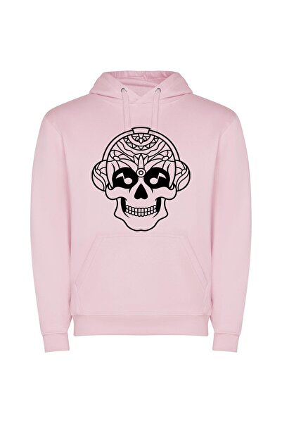iLovePrints Floral Aztec Skull Φούτερ με κουκούλα σε χρώμα Ροζ