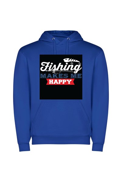 iLovePrints Joyful Angler's Lake Φούτερ με κουκούλα σε χρώμα Μπλε