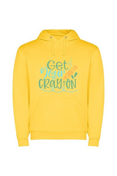 iLovePrints Colorful Crayon Creations Φούτερ με κουκούλα σε χρώμα Κίτρινο