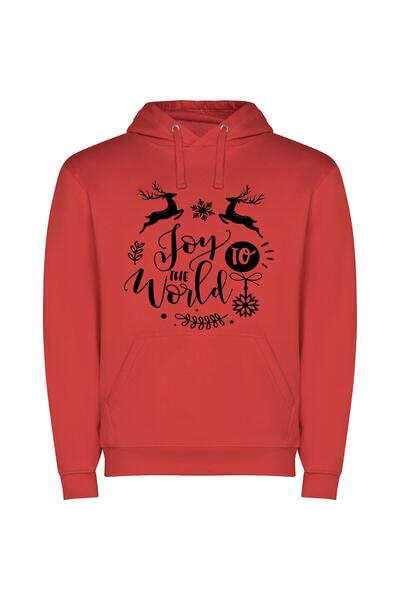 iLovePrints Joyous Snowflake Reindeers Φούτερ με κουκούλα σε χρώμα Κόκκινο