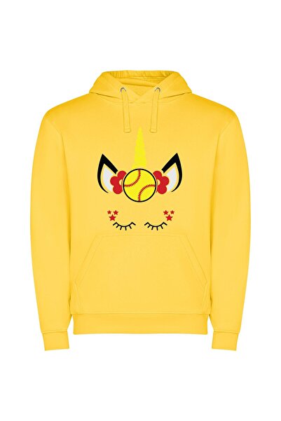 iLovePrints Horned Baseball Hero Φούτερ με κουκούλα σε χρώμα Κίτρινο