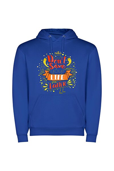 iLovePrints Carpe Diem Typography Φούτερ με κουκούλα σε χρώμα Μπλε