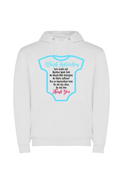 iLovePrints Baby's Wash Instructions Φούτερ με κουκούλα σε χρώμα Λευκό