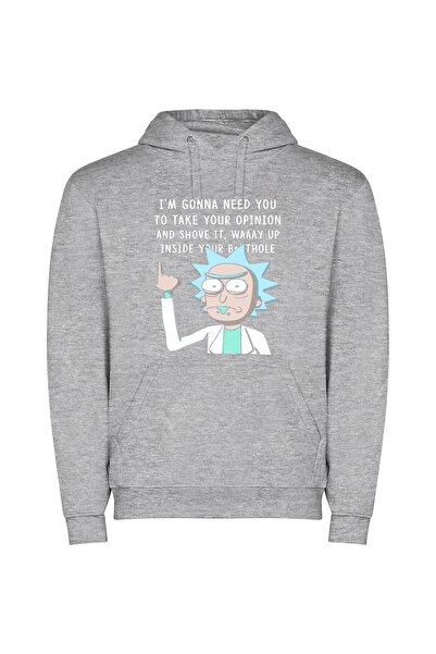 iLovePrints Rick's Wise Cartoon Quote Φούτερ με κουκούλα σε χρώμα Γκρι