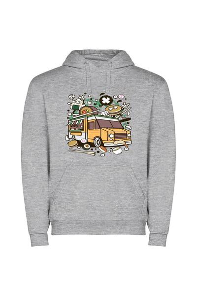 iLovePrints Sushi Wheels: Japanese Food Truck Φούτερ με κουκούλα σε χρώμα Γκρι