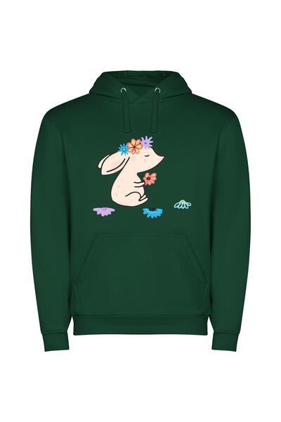 iLovePrints Whimsical Floral Pup Φούτερ με κουκούλα σε χρώμα Πράσινο