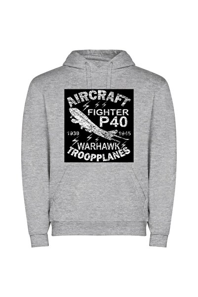 iLovePrints Vintage Jetfighter Pilot Φούτερ με κουκούλα σε χρώμα Γκρι