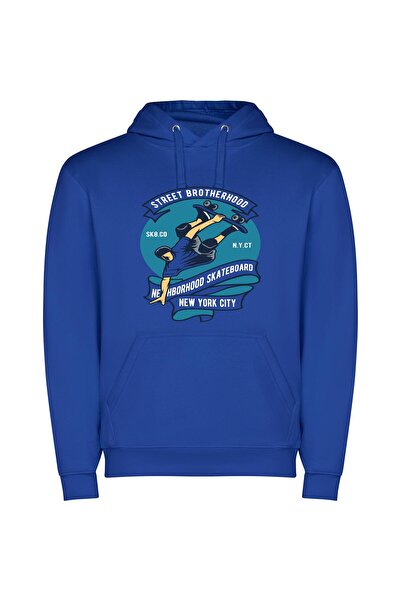 iLovePrints Airborne Skateboarding: NY Style Φούτερ με κουκούλα σε χρώμα Μπλε