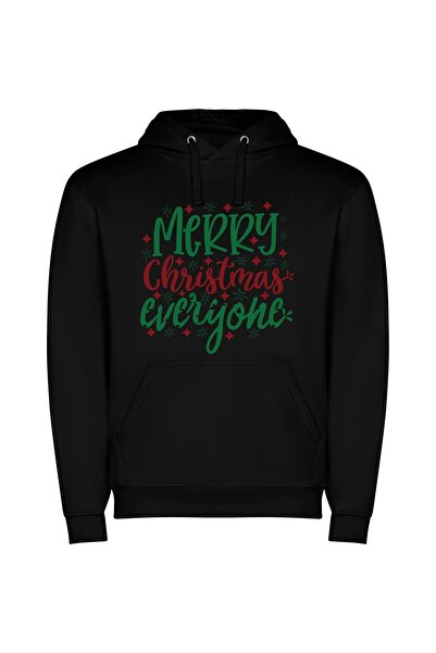iLovePrints Festive Colorful Season's Greeting Φούτερ με κουκούλα σε χρώμα Μαύρο