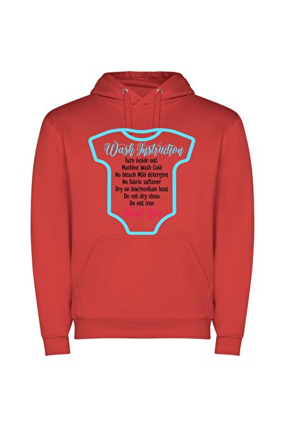 iLovePrints Baby's Wash Instructions Φούτερ με κουκούλα σε χρώμα Κόκκινο