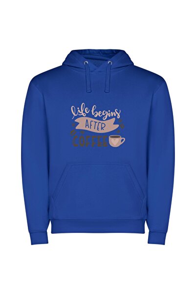iLovePrints Coffee: Life's Morning Fuel Φούτερ με κουκούλα σε χρώμα Μπλε