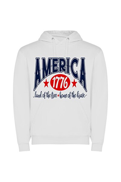 iLovePrints 776 Colors of Americana Φούτερ με κουκούλα σε χρώμα Λευκό