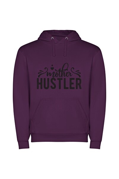 iLovePrints Hudson's Monochrome Mother Hustler Φούτερ με κουκούλα σε χρώμα Μωβ