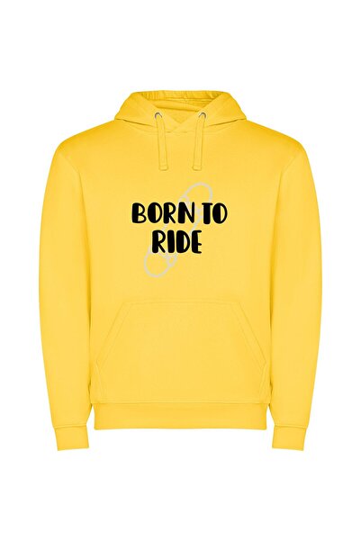 iLovePrints Born to Ride: Vintage Φούτερ με κουκούλα σε χρώμα Κίτρινο
