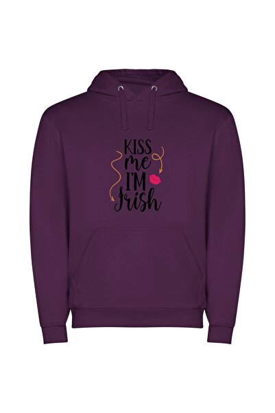 iLovePrints Irish Teaser: Kiss Me Φούτερ με κουκούλα σε χρώμα Μωβ
