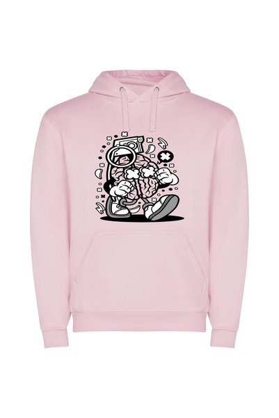 iLovePrints Contrast Astronaut Art Φούτερ με κουκούλα σε χρώμα Ροζ