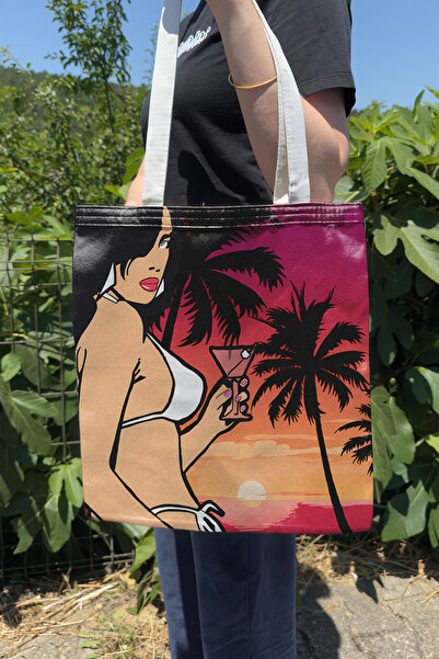 ZipZap Gta Vice City V4 Double Sided Canvas Print Tote Bag Computer Gaming Vi...