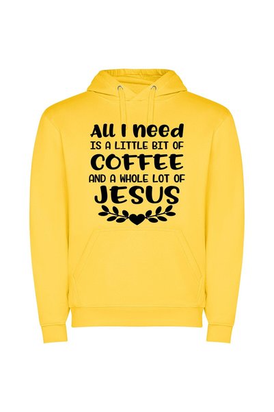 iLovePrints Coffee & Jesus Bliss Φούτερ με κουκούλα σε χρώμα Κίτρινο
