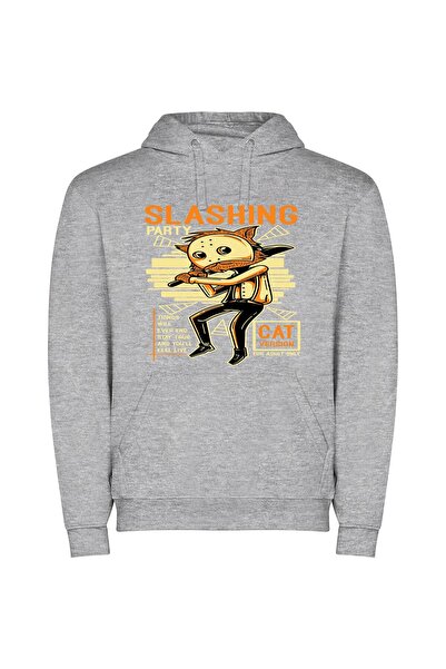 iLovePrints Feline Swing: Pop-Cat Art Φούτερ με κουκούλα σε χρώμα Γκρι