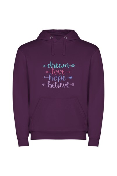 iLovePrints Dream Love Hope Believe Φούτερ με κουκούλα σε χρώμα Μωβ