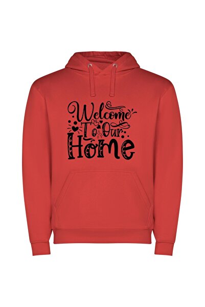 iLovePrints Welcome Home: Hand-Drawn Elegance Φούτερ με κουκούλα σε χρώμα Κόκ...