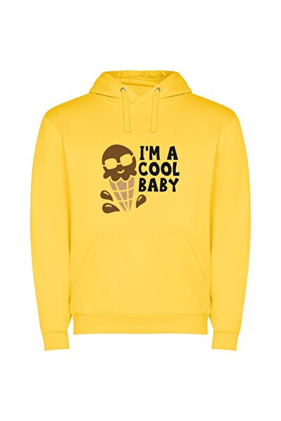 iLovePrints Cool Baby Cone Bliss Φούτερ με κουκούλα σε χρώμα Κίτρινο