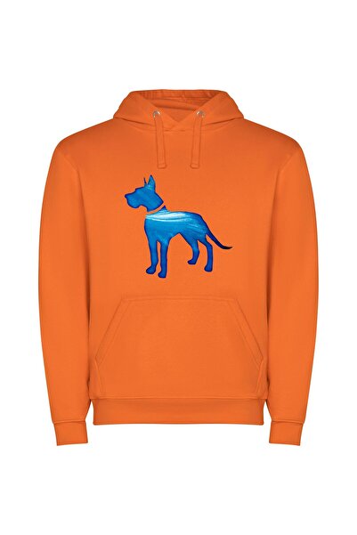 iLovePrints Blue Holo Dog Portrait Φούτερ με κουκούλα σε χρώμα Πορτοκαλί