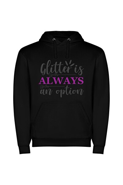 iLovePrints Glamour in Every Glitter Φούτερ με κουκούλα σε χρώμα Μαύρο