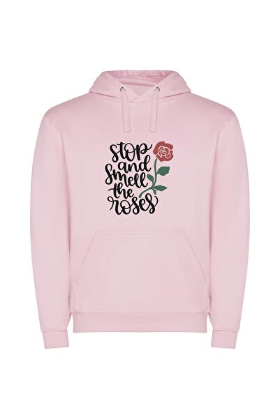 iLovePrints Fragrant Reminder: Stop & Smell Φούτερ με κουκούλα σε χρώμα Ροζ