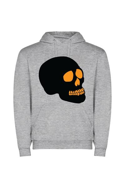 iLovePrints Sinister Orange Skull Φούτερ με κουκούλα σε χρώμα Γκρι