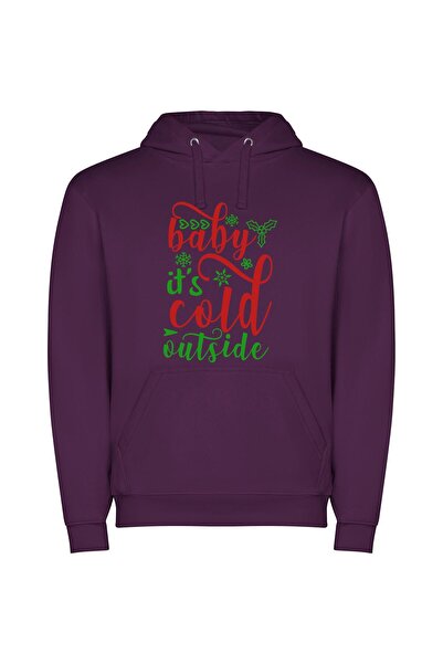 iLovePrints Winter Charm Extravaganza Φούτερ με κουκούλα σε χρώμα Μωβ