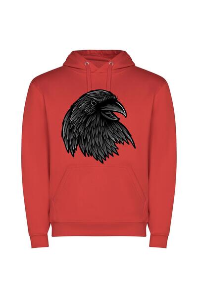 iLovePrints Crow's Noir Portrait Φούτερ με κουκούλα σε χρώμα Κόκκινο