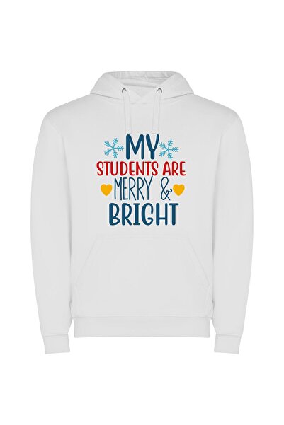 iLovePrints Merry Student Brilliance-Unveiled! Φούτερ με κουκούλα σε χρώμα Λευκό