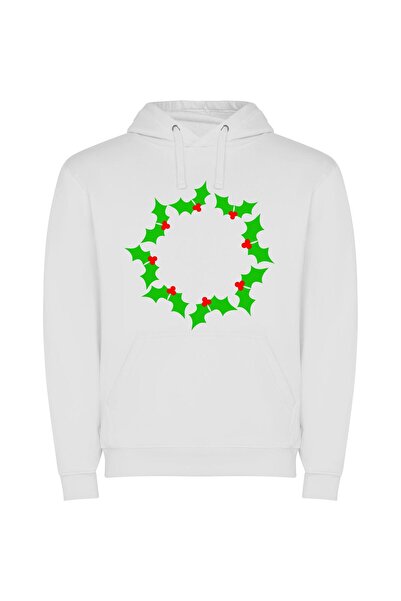 iLovePrints Holly Halo: Festive Laurel Φούτερ με κουκούλα σε χρώμα Λευκό