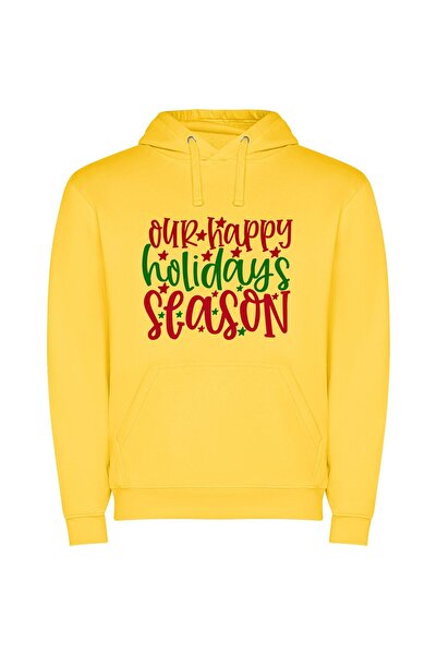 iLovePrints Festive Winter Greetings Φούτερ με κουκούλα σε χρώμα Κίτρινο