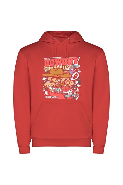 iLovePrints Cereal-Eating Cowboy: Western Comic Φούτερ με κουκούλα σε χρώμα Κ...