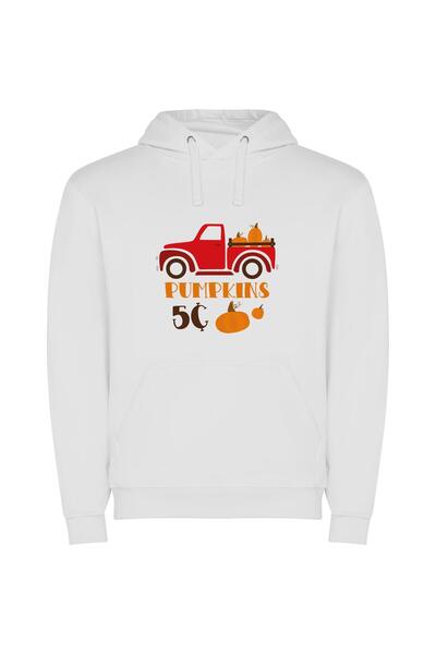 iLovePrints Vibrant Pumpkin Parade Φούτερ με κουκούλα σε χρώμα Λευκό