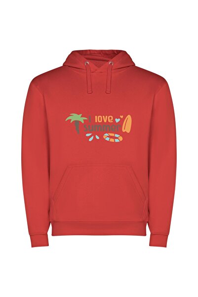 iLovePrints Sunny Escape: Summer Vibes Φούτερ με κουκούλα σε χρώμα Κόκκινο