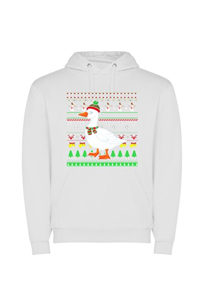 iLovePrints Festive Fowl Fashion Fiesta Φούτερ με κουκούλα σε χρώμα Λευκό