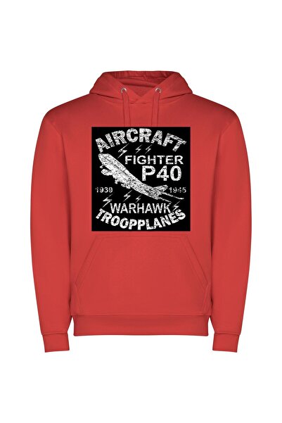 iLovePrints Vintage Jetfighter Pilot Φούτερ με κουκούλα σε χρώμα Κόκκινο