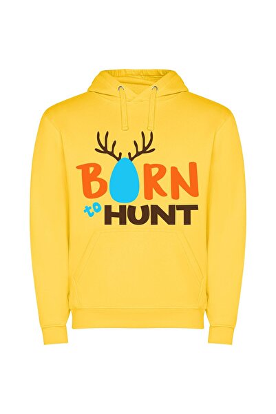 iLovePrints Antlered Hunt Logo Elegance Φούτερ με κουκούλα σε χρώμα Κίτρινο