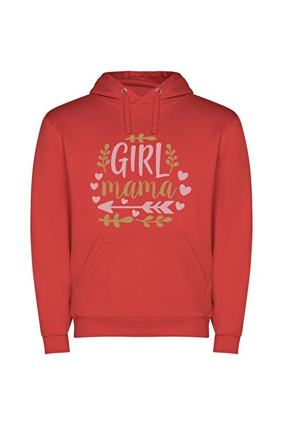 iLovePrints Heartfelt Girl Mama Art Φούτερ με κουκούλα σε χρώμα Κόκκινο