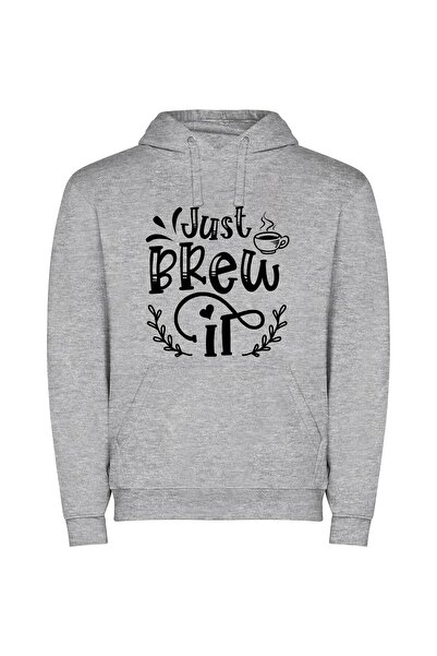 iLovePrints Brew Art: Just Brew It Φούτερ με κουκούλα σε χρώμα Γκρι
