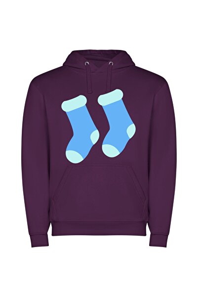 iLovePrints Fashionable Blue Sock Duo Φούτερ με κουκούλα σε χρώμα Μωβ