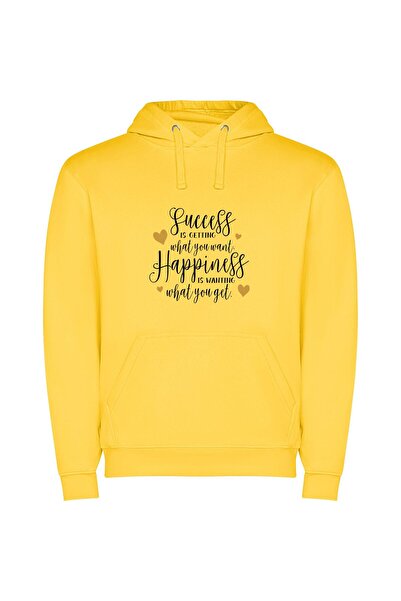 iLovePrints Success & Happiness Achieved Φούτερ με κουκούλα σε χρώμα Κίτρινο