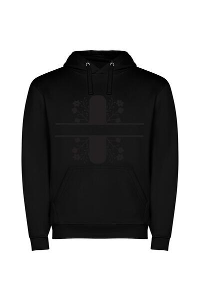 iLovePrints Monochrome Floral Elegance Φούτερ με κουκούλα σε χρώμα Μαύρο