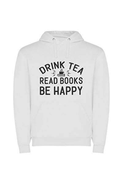 iLovePrints Tea, Books, Happiness: Secrets Φούτερ με κουκούλα σε χρώμα Λευκό