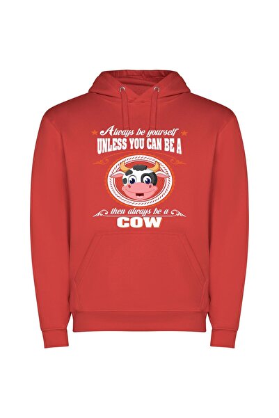 iLovePrints Blissful Bovine Portrait Φούτερ με κουκούλα σε χρώμα Κόκκινο